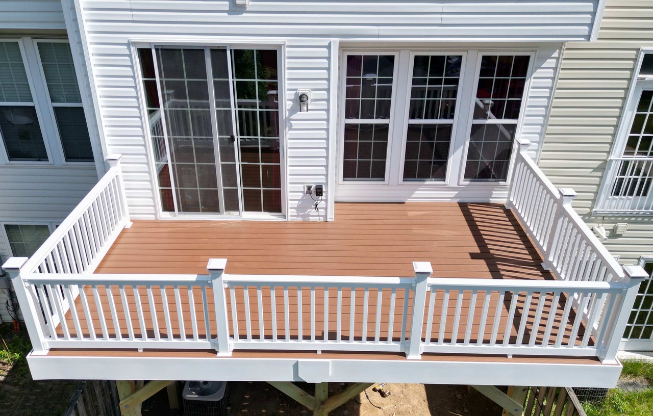 Townhome Deck with All White Vinyl Railings