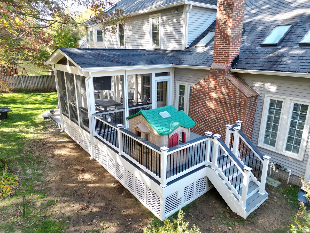 Trex Pebble Grey Screened Porch and Stamped Concrete Patio